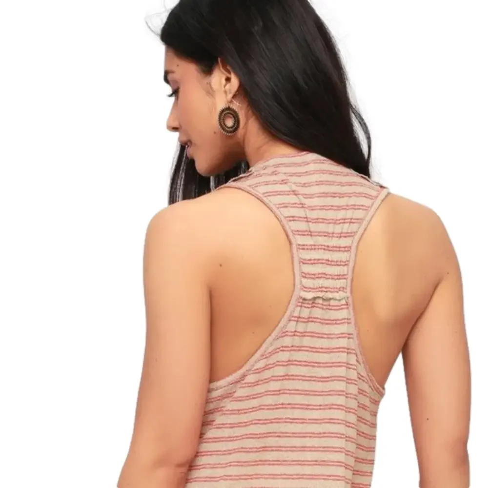 Free People Striped Surplice Tank Floral Appliqués